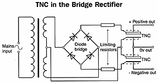 T-Network capacitors in a bridge rectifier circuit
