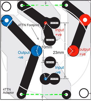 Adaptor PCB for 2-terminal PCBs to use a 4-terminal DNM capacitor